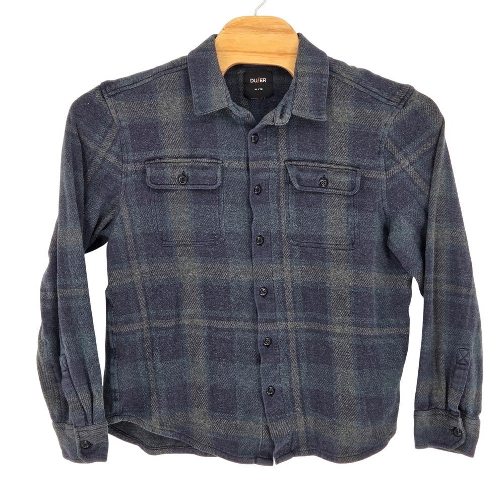 DU/ER Men XL Performance Flannel Shirt Long Sleeve Plaid Button Up Blue MCJR1800